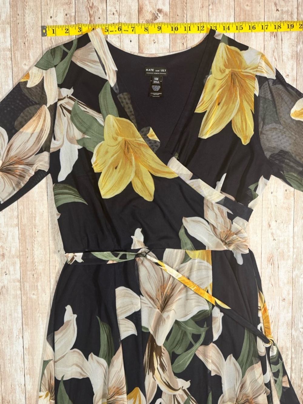 Black Floral Faux Wrap Maxi Dress with Yellow Bloom Accents - Picture 4 of 9